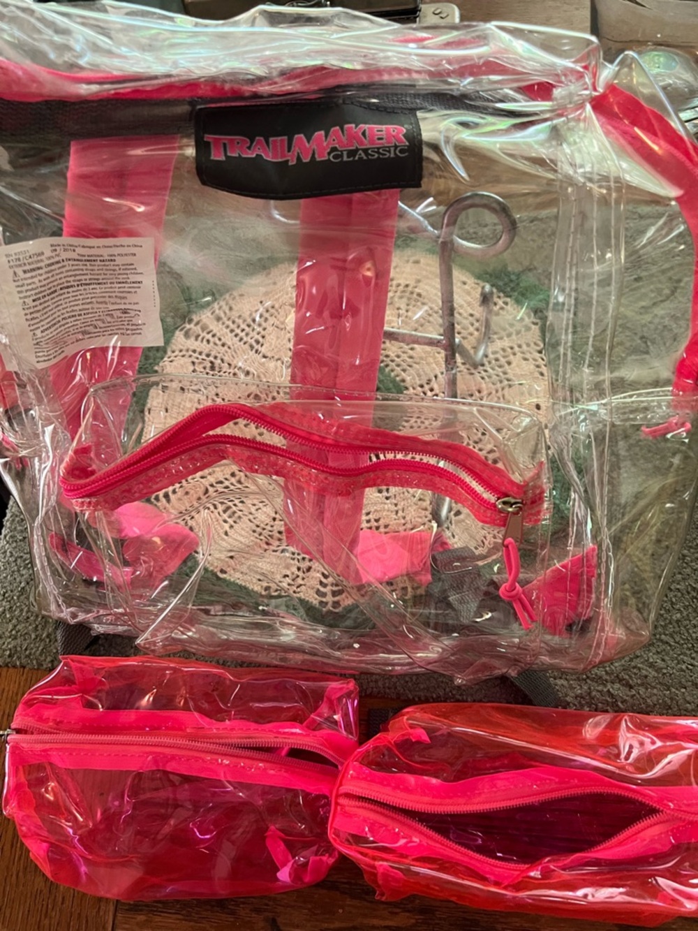 TrailMaker Classic Clear Backpack Hot Pink Trim Bonus 2 items keepers Used Once